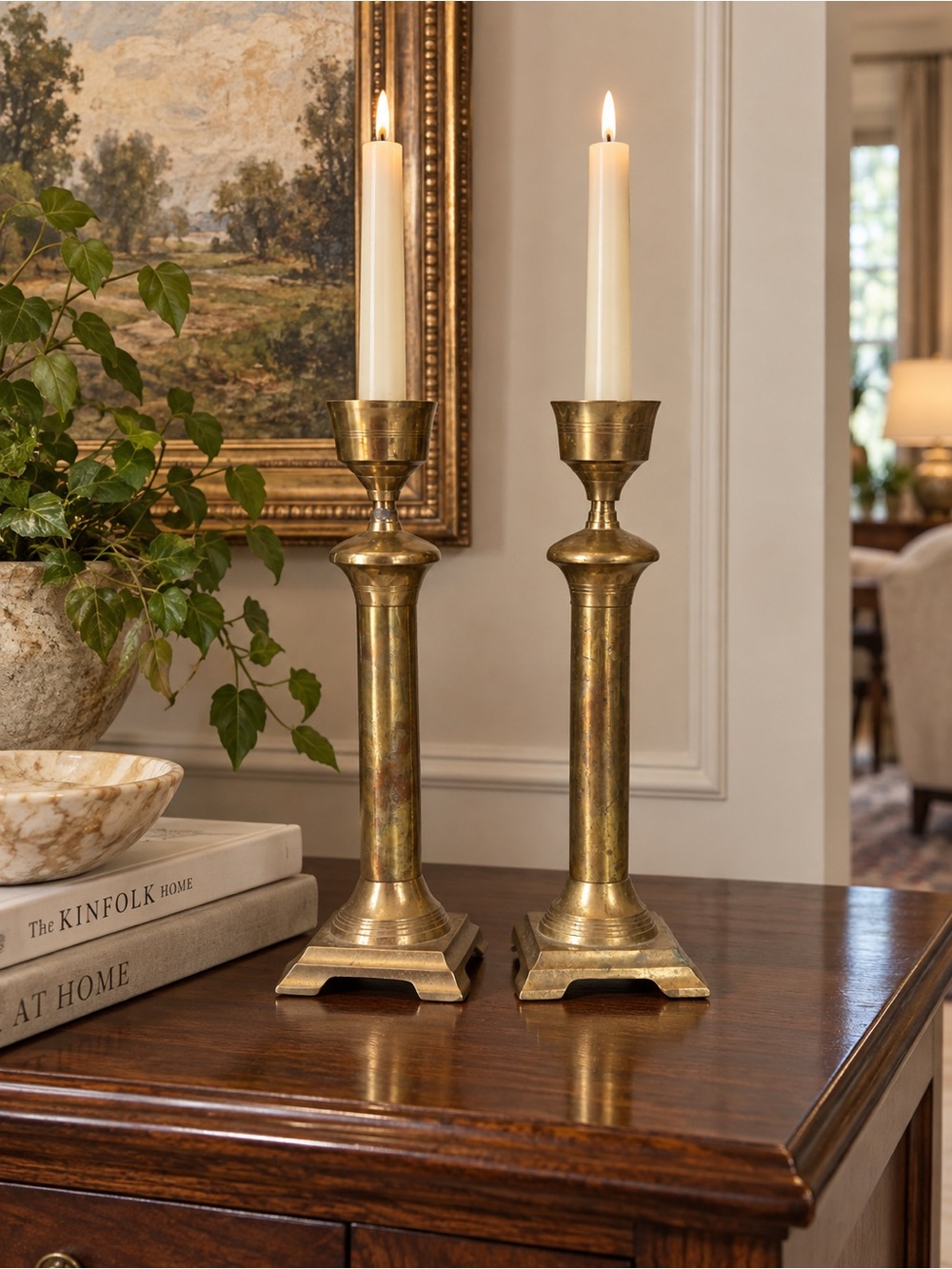 Vintage Brass Candlestick Pair - Classic Gold Finish